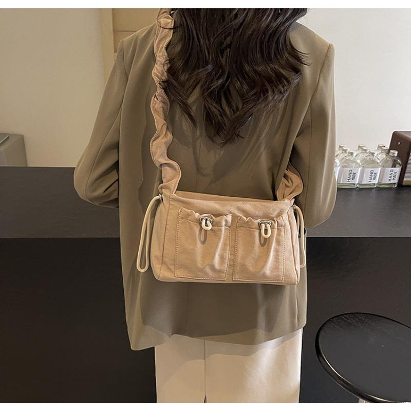 Fashion Nylon Drawstring Pleated Cloud Bag Female Niche Personality Soft Solid Color Shoulder Messenger Bag Female