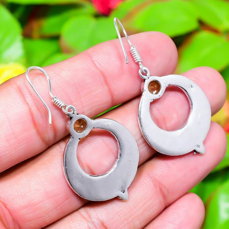 Natural Citrine Gemstone Handmade 925 Sterling Silver Earring 1.85" L6y72