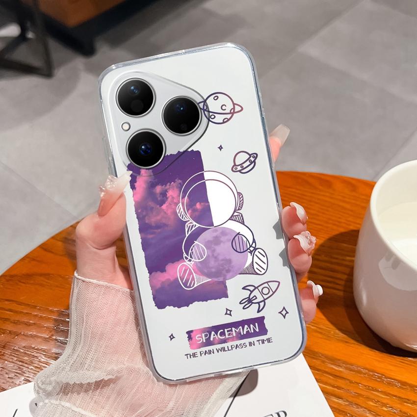 Para Huawei Pura 80 Ultra Honor 400 Magic5 Pro Capa de Telefone Padrão Astronauta Fofo TPU Transparente À Prova de Choque Protetora Capa Traseira Macia Para Huawei Capa
