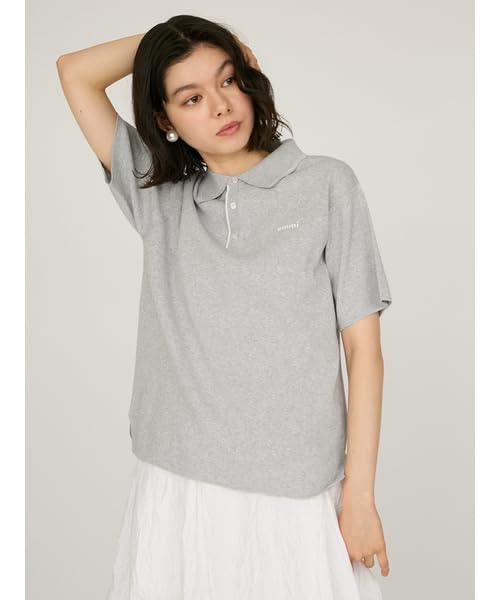 Emi Logo Knit Polo Free Size Top, 13WNT254051, Women's, LGRY,