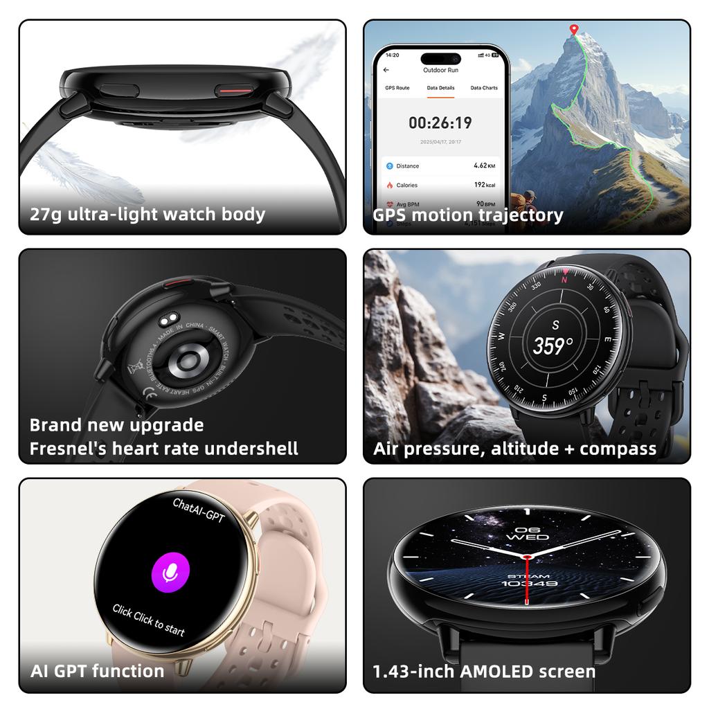 2025 Smartwatch Built-in GPS Motion Trajectory Compass BT Call AI Voice Assistant 1.43" AMOLED For Xiaomi Outdoor Sport Watch Men Women Gift