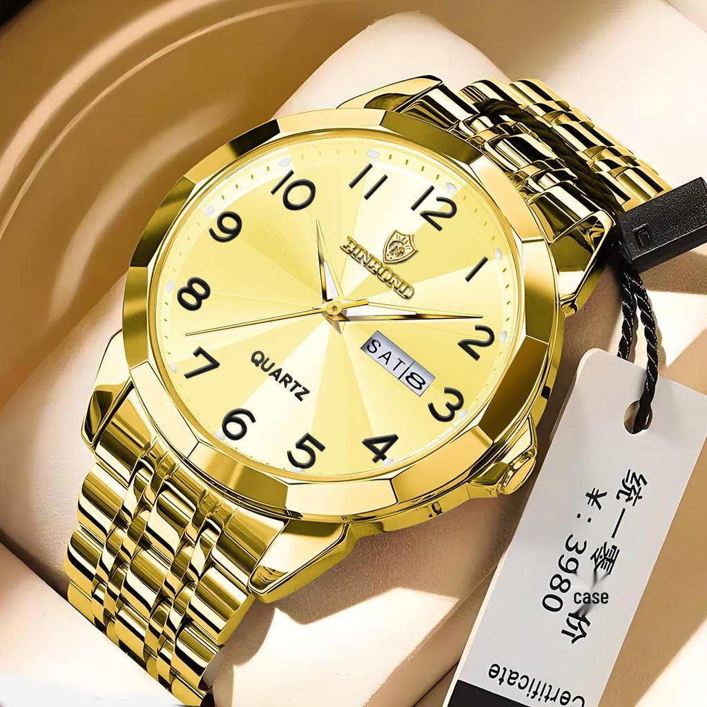 Genuine Men's Waterproof Korean-Style Luminous Quartz Watch with Double Calendar
