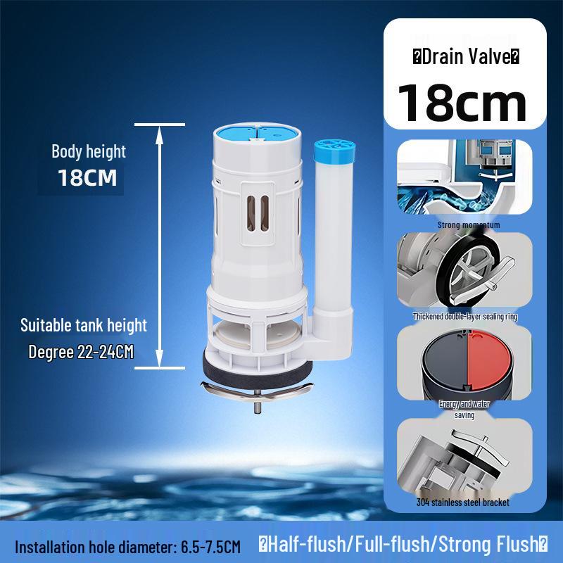 Dual Push Flush Valve Toilet Tank Accessory - Split-Integrated Old Style Water Outlet Flushometer