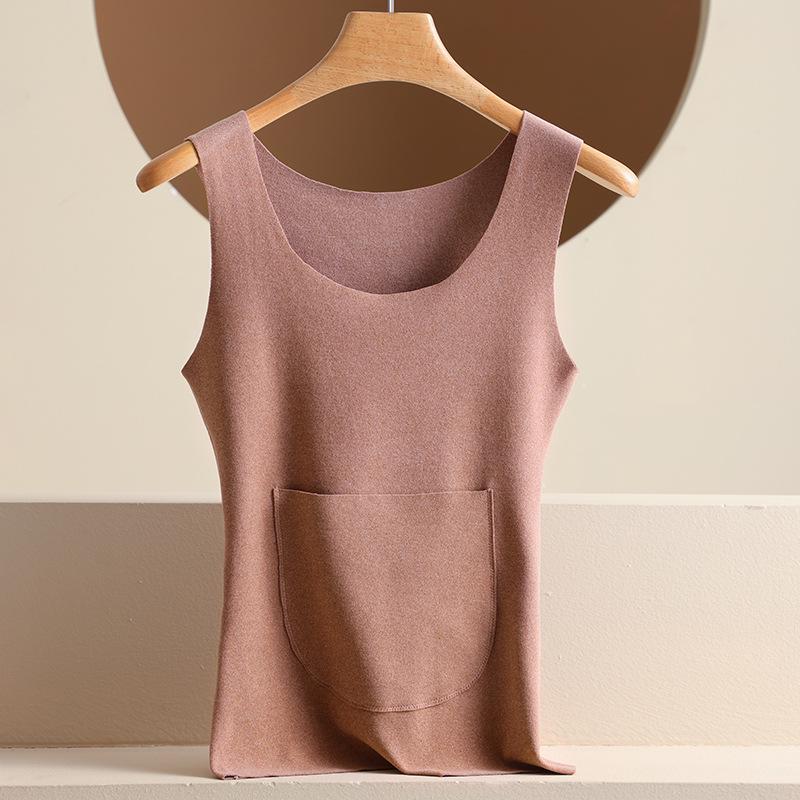 Dámská bezešvá hřejivá vesta z německého sametu s dvojitými kapsami - Zesílená pro podzim a zimu.