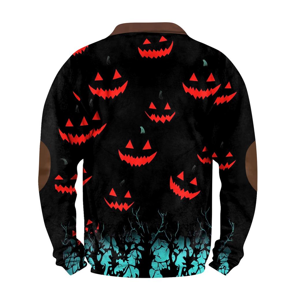 Halloween Print - Men's Loose, Casual, Versatile Round-neck Multi-color Pullover Hoodie