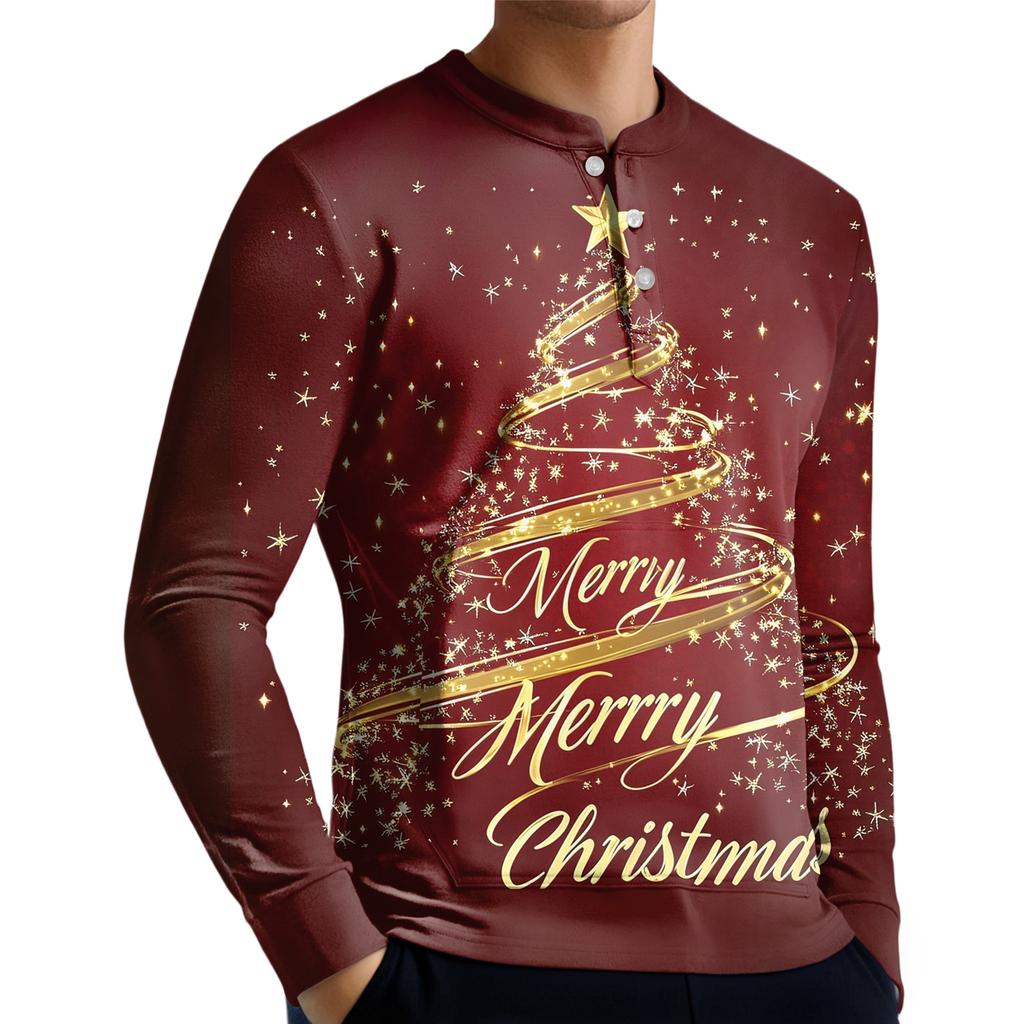 Men's Casual Button-Down Sweatshirt Fashion Printed Long Sleeve Shirt Pullover