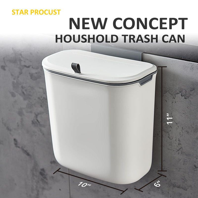 9l Wall Mounted Mini Kitchen Trash Can With Hand Press Lid, Rectangular Space-saving Garbage Bin For Cabinet, Portable Waste Container