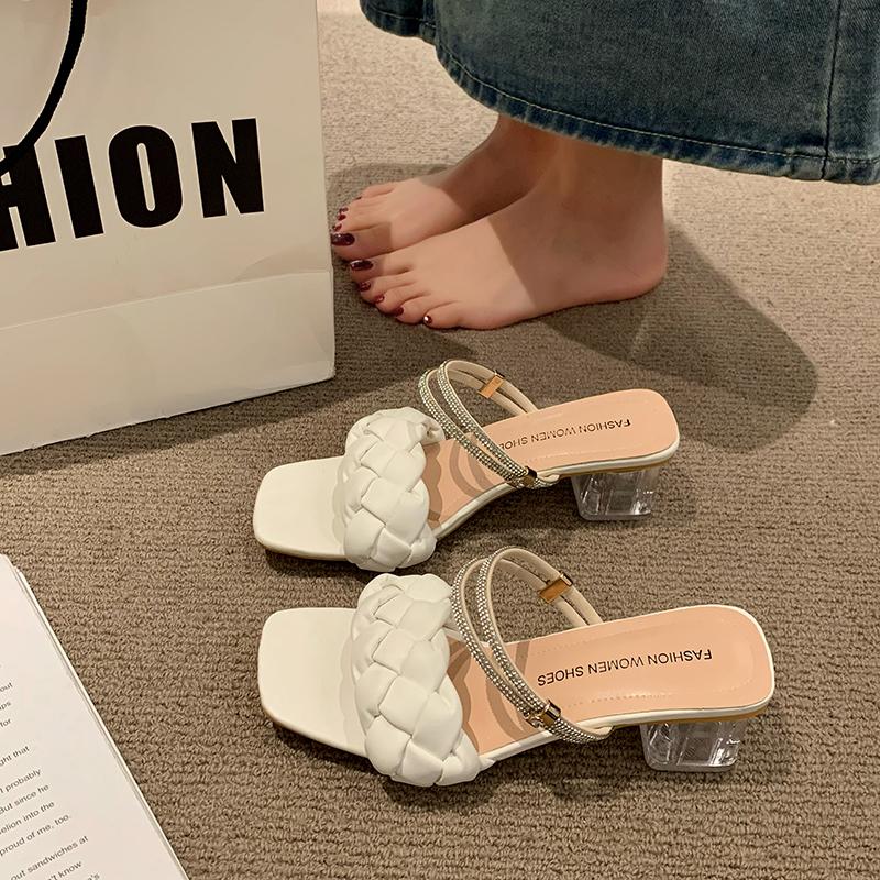 Elegant Women Crystal Shoes Summer Pumps Sandals Jelly Slippers Open Toe High Heels Women Slippers Shoes Heel Clear Sandals