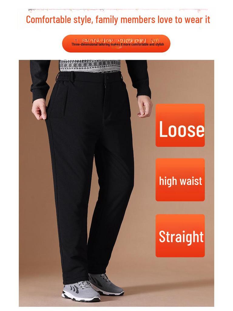 Men's Winter Warm Three-Layer Elastic Cotton Trousers with Velvet Lining for Middle-Aged and Elderly