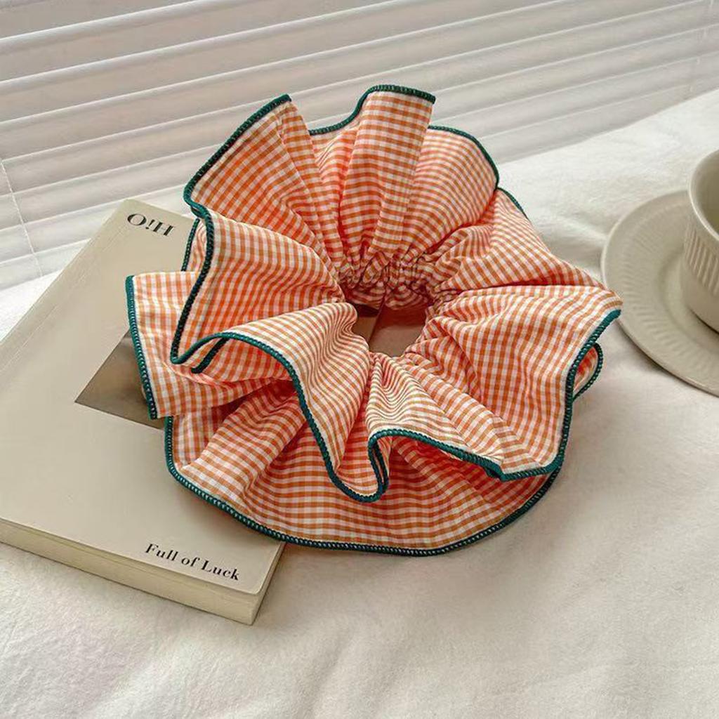 1pc Ballet-style Large Contrast Checkered Ruffled Four-layer Hair Tie, Retro and Nostalgic Romantic Skirt Hem Bun Hair Band
