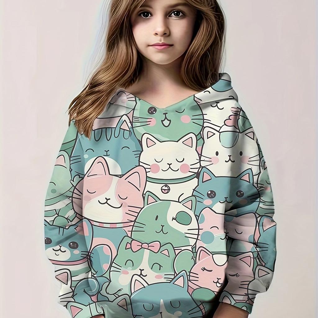 Children's Clothing Hoodies Long Sleeve Kids Clothes Girl Boy Autumn Sweatshirt Cartoon 3D Cat Print Streetwear Children Top