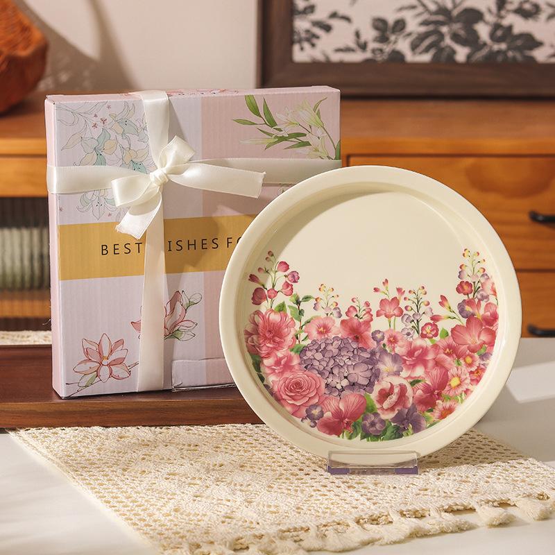Retro Crape Myrtle Flower Ceramic Tableware Set High Value Dish Set Household Vegetable Plate Soup Plate Rice Bowl Soup Gift