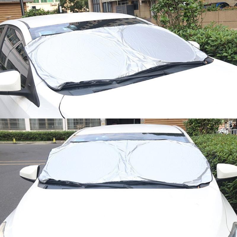 Car Sun Shade for Front Windshield Coverage, Foldable Nylon Window Sun Blocking Screen for Outdoor Parking, Easy Storage