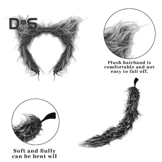 Wolf Ear Tail Set Realistic Design Plush Headband Gloves Tail Set Halloween Parties Role-Playing Accessories