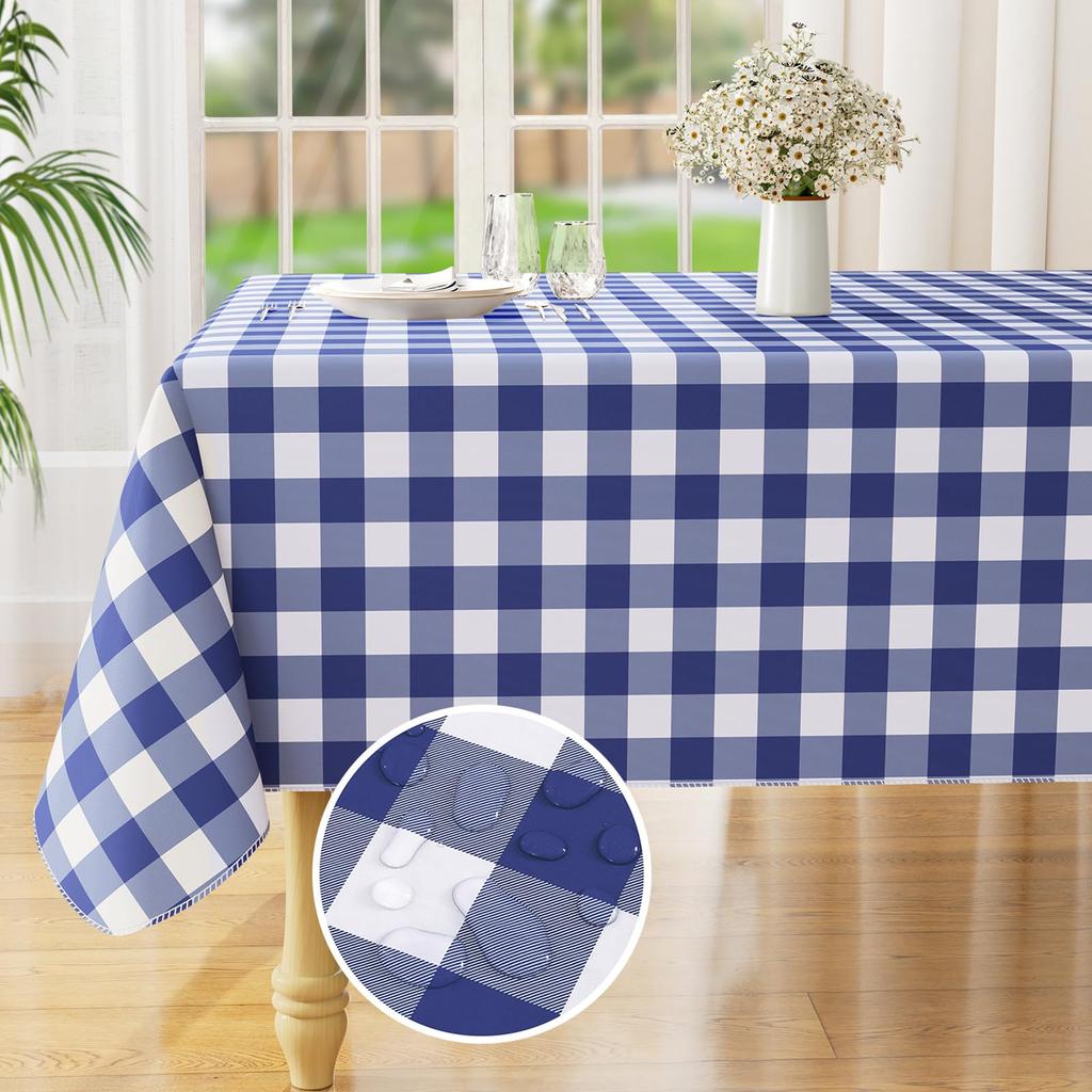 Olanly Rectangle Waterproof Vinyl Table Cloth Buffalo Flannel Backed Tablecloth Wipeable Plastic Table Cover For Easter Kitchen