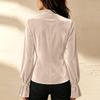 Camicetta da Donna in Velluto con Scollo a V e Maniche Lunghe con Volant per Uso Quotidiano Casual