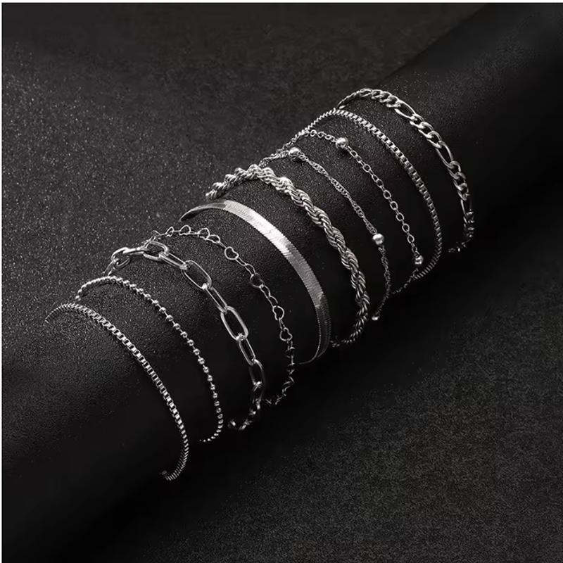 10Pcs Vintage Gold Snake Chain Bracelet Set Boho Multi-layer Box Chain Stackable Bracelets Women Summer Fashion Jewelry Gift