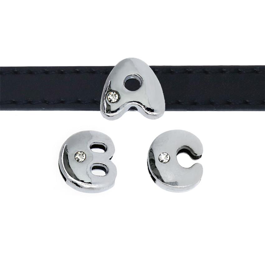170pcs 8mm Silver Color Fat Slide Letter Charms Slider Alphabet A-Z For Leather Mesh Bracelet Keychain Necklace Jewelry Making