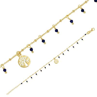 [R4978] - Handcrafted Silver Bracelet 'Cléopatra' Navy Gold - 8 Mm (tree of Life)