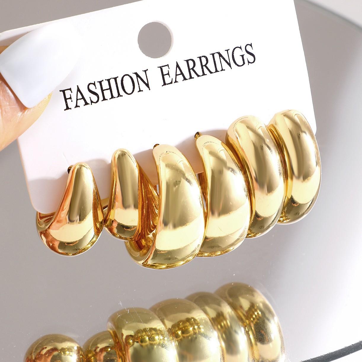 

Vintage Elegant CCB Earrings Set For Women Creative Asymmetrical C-Shaped Design Lightweight Hoop Earring Daily Wear Jewelry New