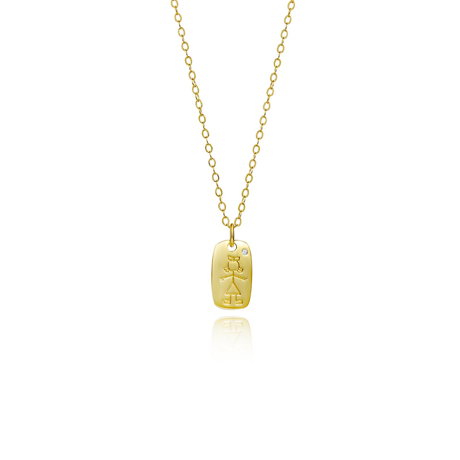 

Sterling Silver Gold Boy Girl Square Pendant Long Chain Necklace Women Luxury Fine Jewelry Crystal Jewels золотой