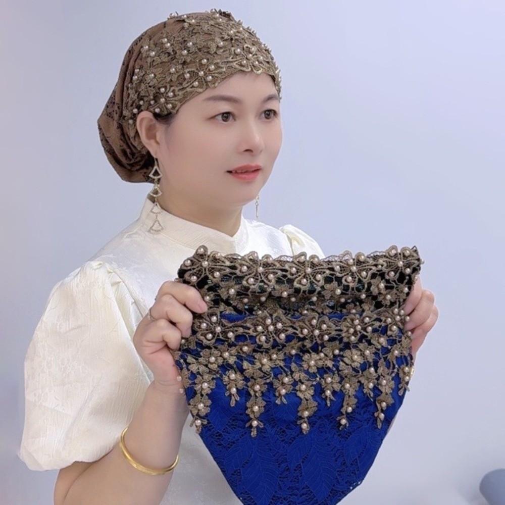 Soft Ethnic Beaded Hat Beaded Decoration Head Wrap Cap Portable Ethnic Headscarf Hat  Cultural Wear