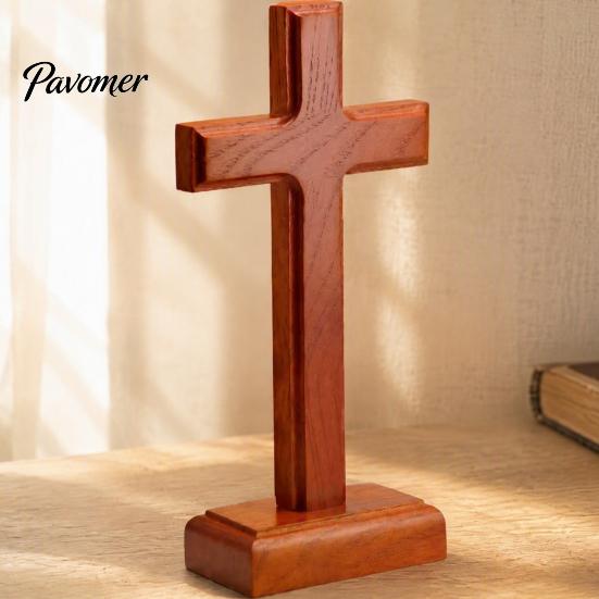 Wooden Decoration Solid Wood Stand Tabletop Ornament, Standing Christian Gifts, Freestanding Block Religious Faith Decor for Home Prayer Room Desktop