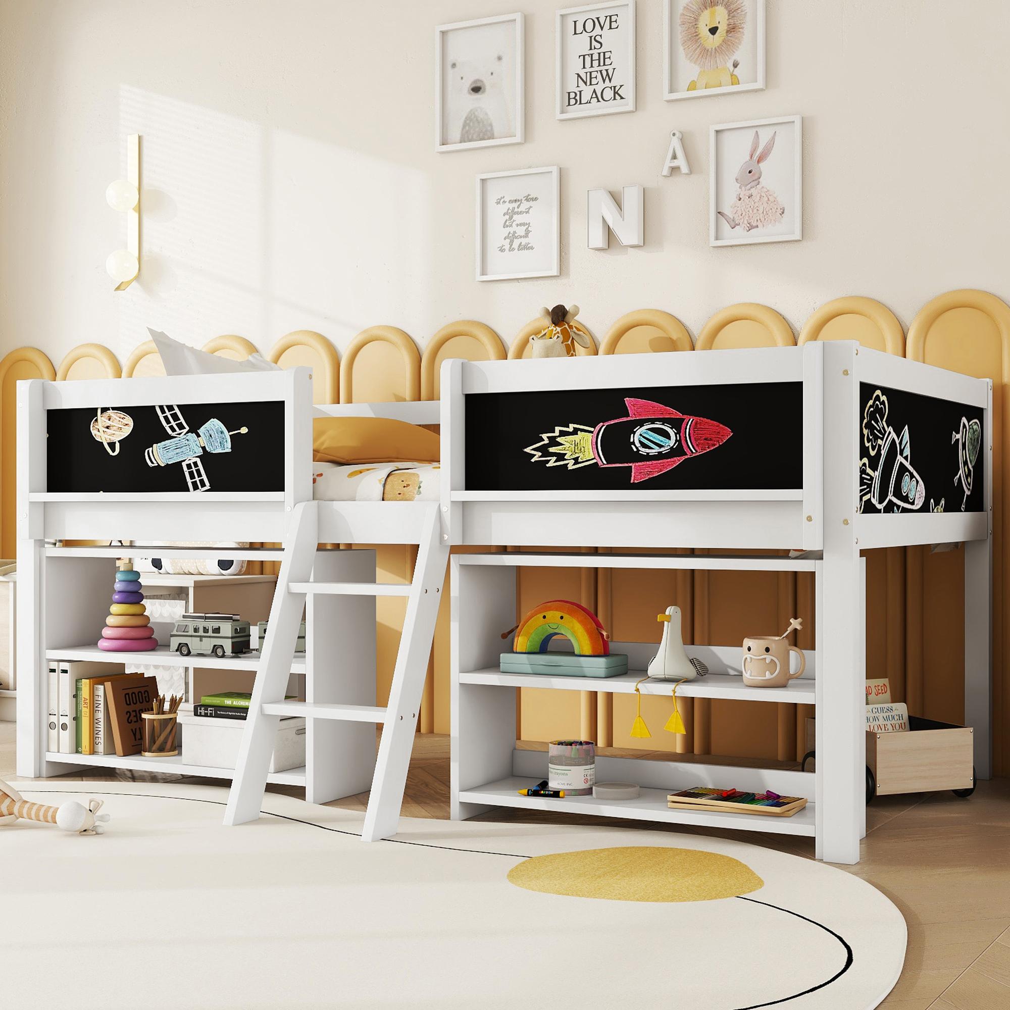 Letto per bambini 90x200 cm, letto a soppalco con contenitore e protezione anticaduta, letto per ragazzi con scala, rete a doghe - legno massello di p