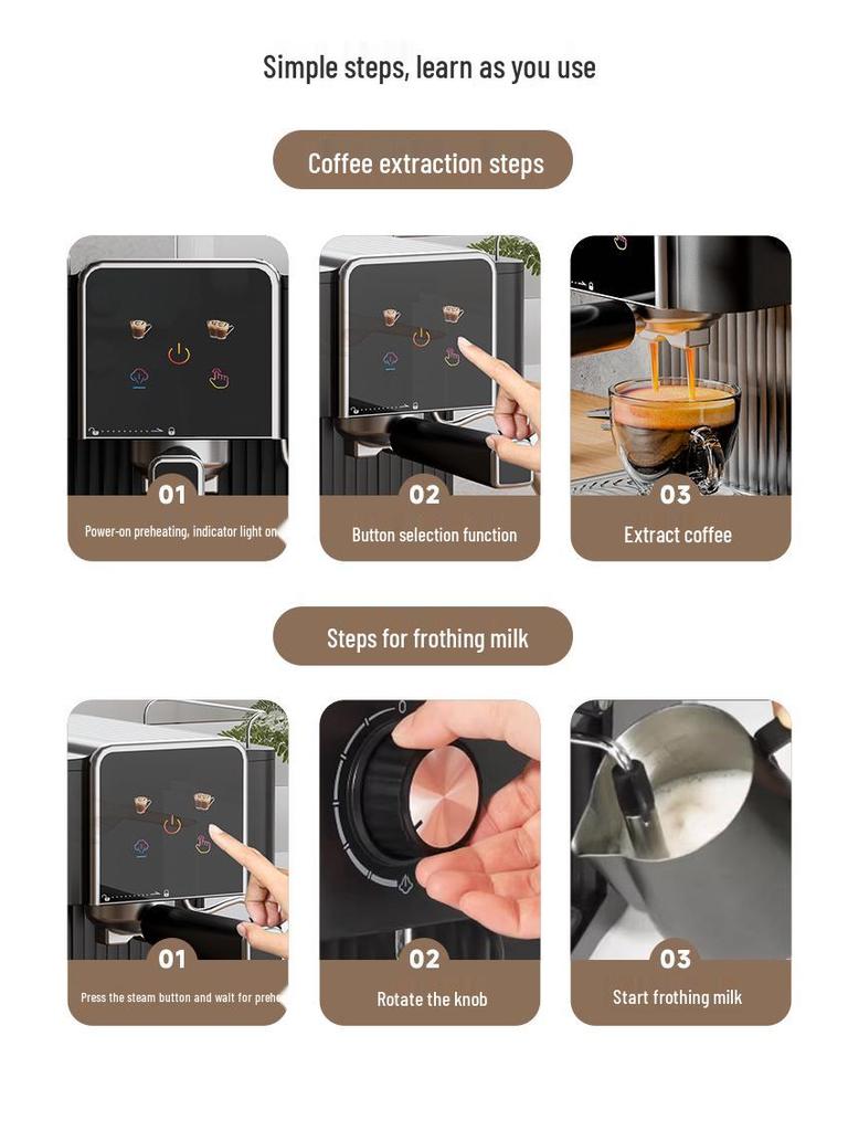 Multi-Functional Semi-Automatic Italian Coffee Machine with Milk Frother, 20 Bar Pressure, for Home Use