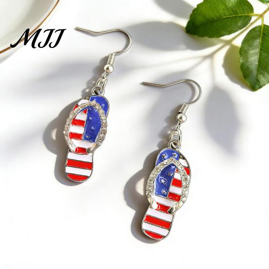 Exquisite Craftsmanship Earrings 1 Pair Hook American Independence Day Pattern Hollow Patriotic Alloy Heart Star Shape Red White Blue Jewelry