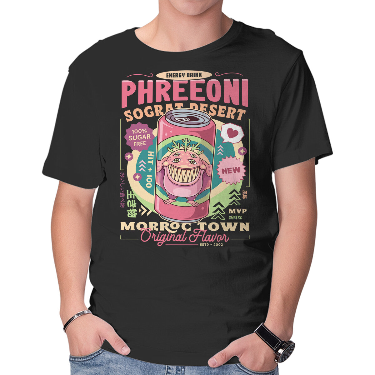 Unisex Crew Neck T-Shirt Phreeoni Energy Drink Graphic Short Sleeve Casual Tee XS