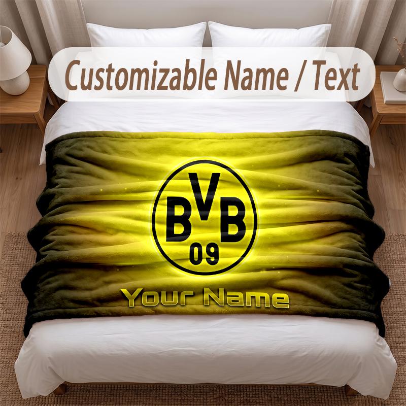 Borussia Dortmund Bedruckte Flanelldecke Benutzerdefinierter Name Text Weiche Warme Decke für Schlafzimmer Feiertagsgeschenk