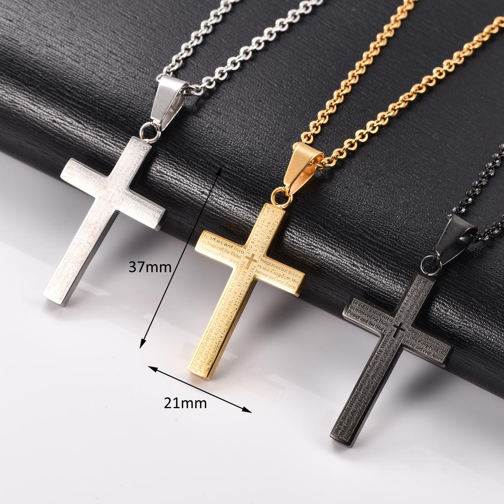Vintage Stainless Steel Cross Pendant Necklace for Women Men Religious Christ Charm Chain Christian Faith Prayer Metal Jewelry