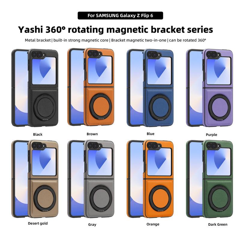 Solid Color Leather Slim 2pcs Folding Phone Case For Samsung Galaxy Z Flip6 Flip5 Flip4 3 Wireless Charge Shockproof Magnetic Metal Stand Back Cover