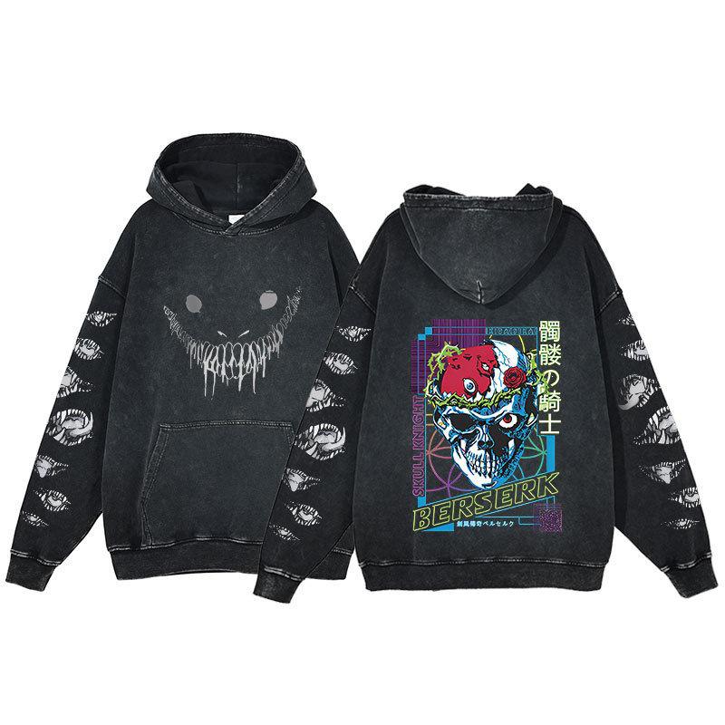 Berserk Anime Harajuku Washed Hoodie for Men