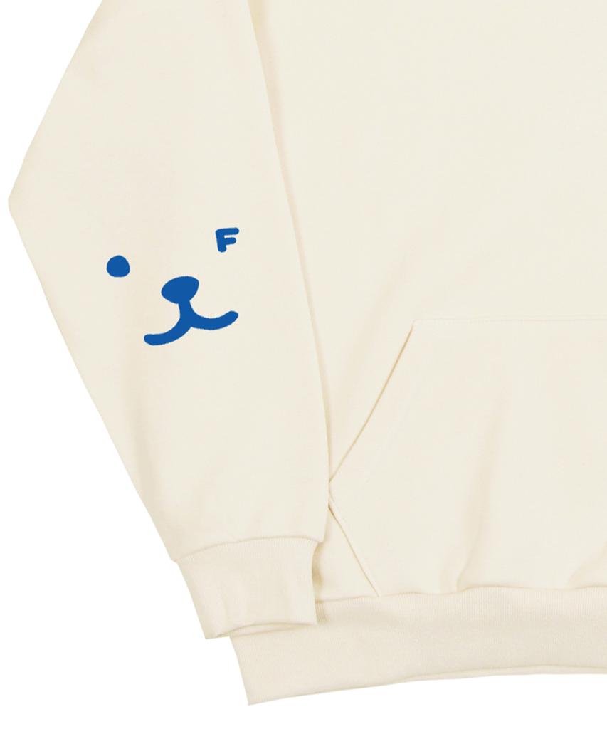 [Unisex] Elbow Puppy Face Smile Hoodie_Cream/Blue Logo