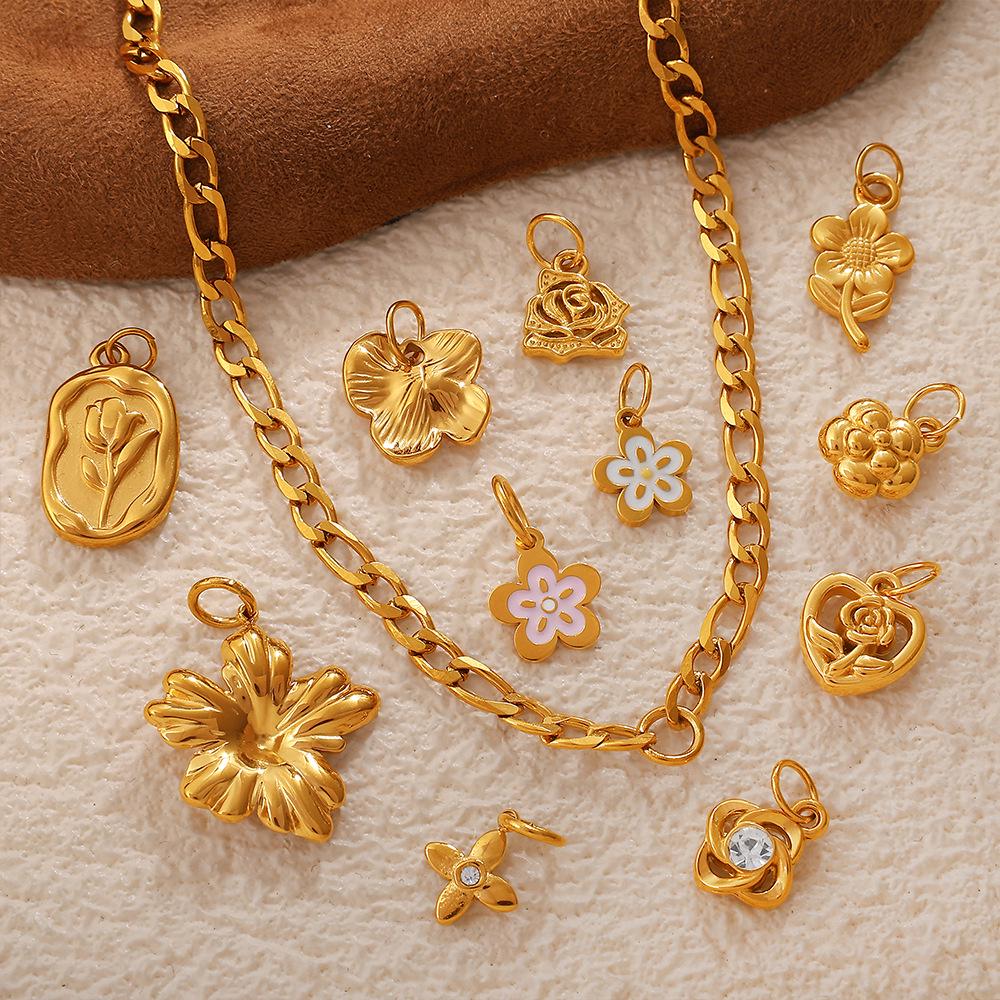 European & American Creative Floral Series Titanium Steel Pendant: Luxurious DIY Necklace & Bracelet Accessory.