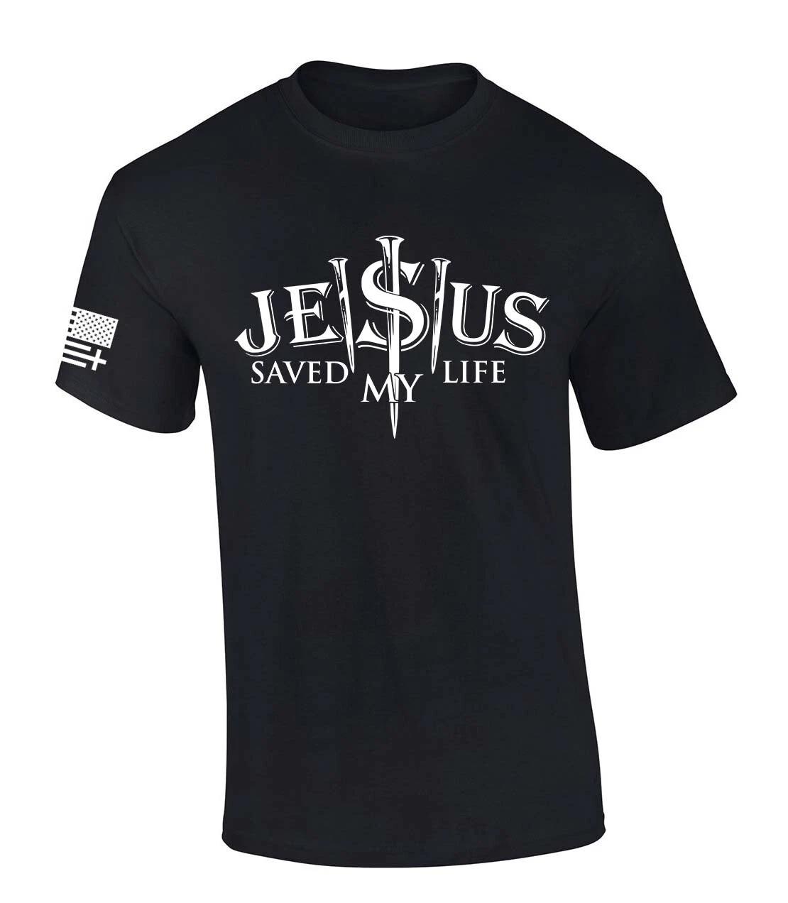 Mens Christian TShirt Jesus Saved My Life 3 Nails Short Sleeve T-Shirt Graphic M