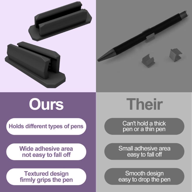 Silicone Pen Clip Holder Wall Mounted Adhesive Pencil Organiser Holder for Home Office Desk Fridge Whiteboard Clipboard