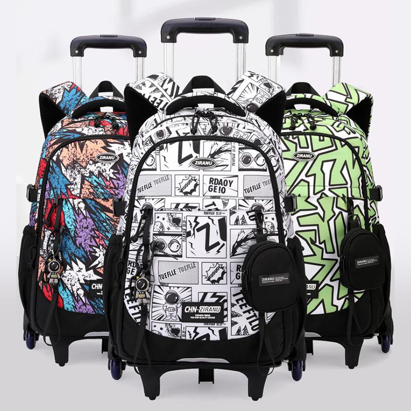 Children School Trolley Backpack For Boys Wheeled Backpack Kids School Bag With Wheels Rolling Luggage Bag Student Book Bag