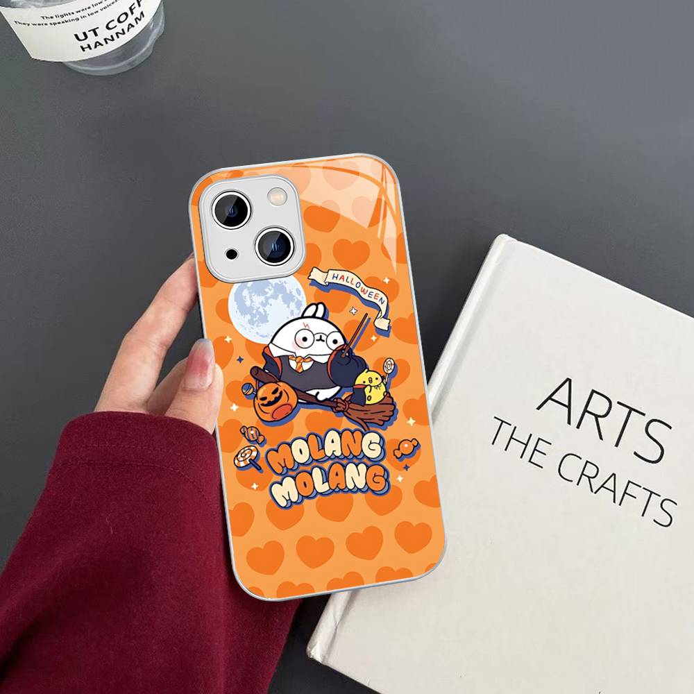 Kawaii Cute Rabbit M-MolangS Anime For IPhone 14 13 12 Mini 11 Pro XS Max X XR 14 Plus Tempered Glass Cover