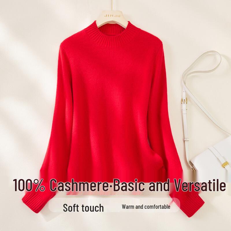 Women s Thickened 100% Cashmere Semi-High Collar Sweater L