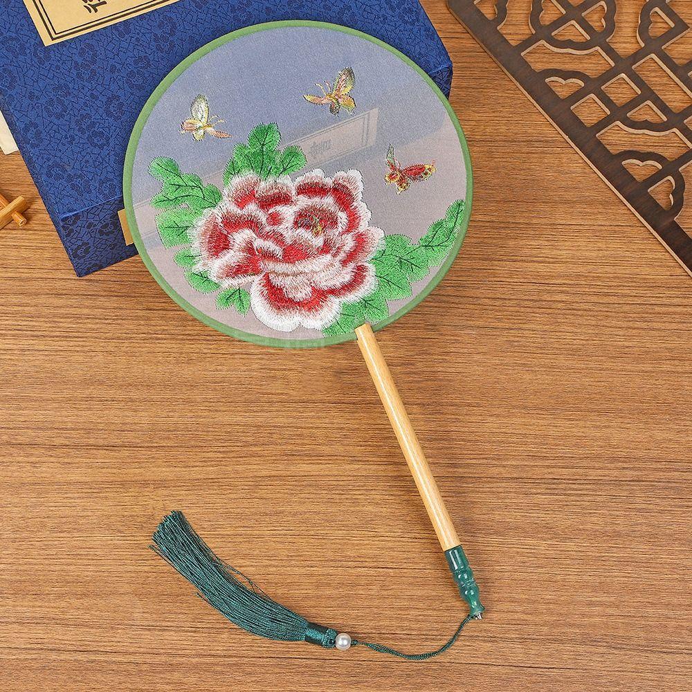 With Tassels Chinese Embroidery Fan Handheld Silk Fan Dance Fan Tuan Fan  Photography Prop