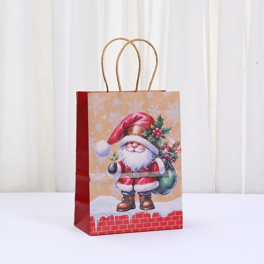 StoBag Christmas Santa Claus kraft paper gift bags with handles holiday party favor bags reusable eco friendly gift wrapping bag 30pcs&15x8x21cm