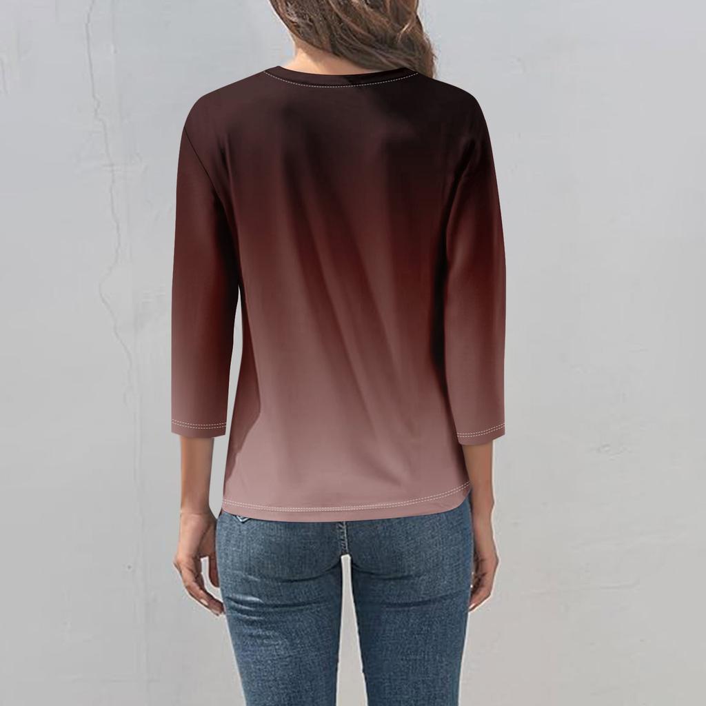 Women's Button Neck Tops Women's Casual Everyday Tops 3/4 Sleeve V Neck Fashion Print Shirt Tops Pocket Tee Sweatshirts