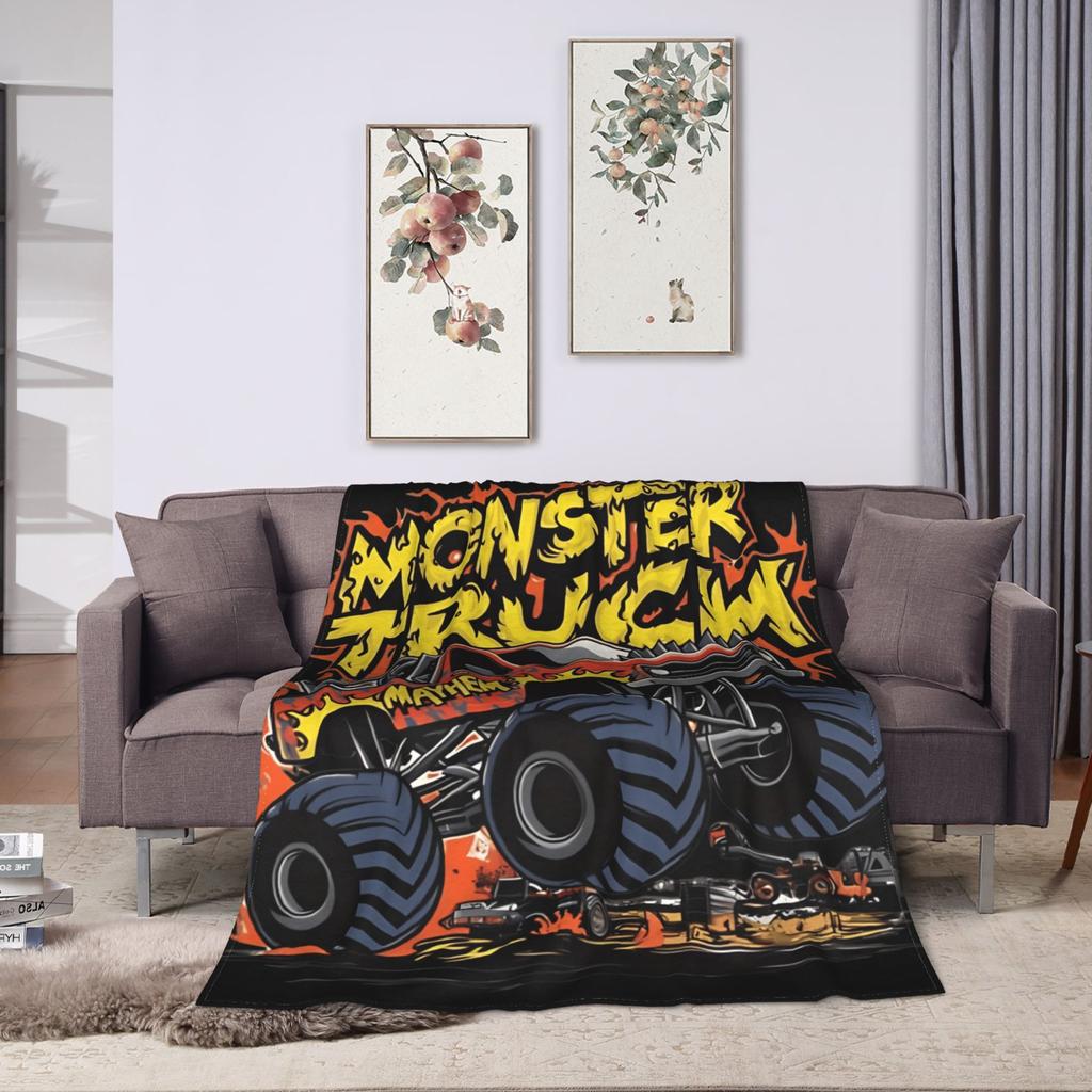 Rough and Cool Monster Trucks Plush Blanket Kids Adult  Flannel Throw Blanket For Living Room Warm Custom Quality Bedspread Gift