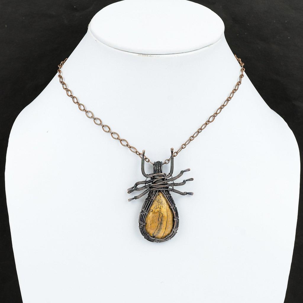 Picture Jasper Gemstone Pendant Copper Wire Wrapped Pendant Women Pendant Copper Wire Wrap Jewelry Pendant For Gift Handmade Spider Jewelry