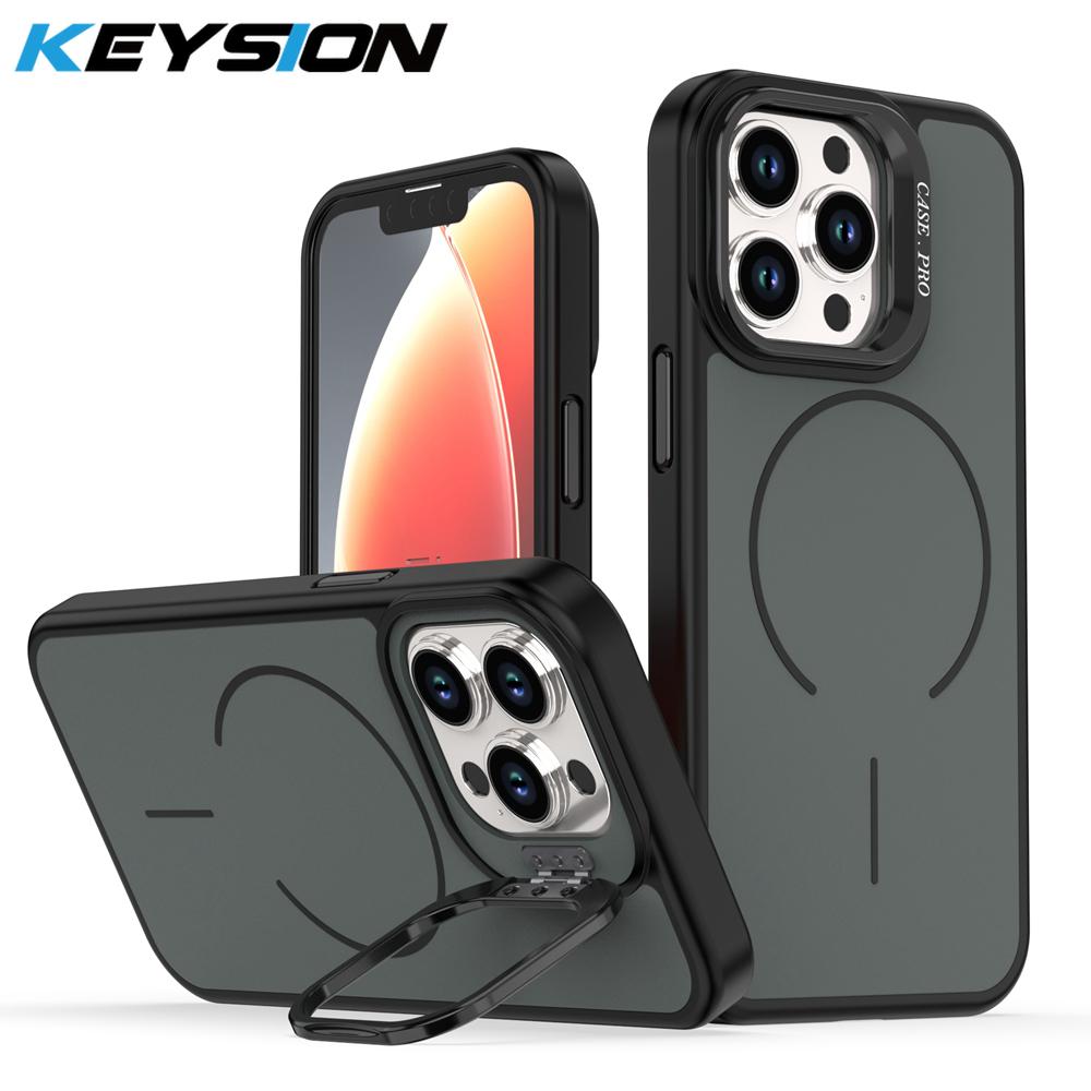 KEYSION Matte Skin Feel Lens Stand Phone Case for Magsafe for iPhone 11 12 Pro Max Magnetic Wireless Charging Shockproof Cover