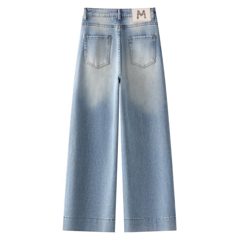 Women's High-Waisted Light Distressed Straight-Leg Jeans for Winter 2025 - Slimming Draped Wide-Leg Pants for Autumn/Spring