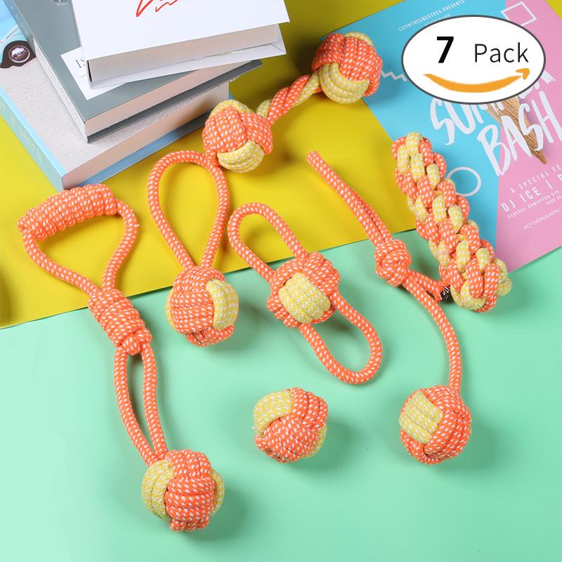 Durable Cotton Rope Pet Toy Set: Teething & Knotted Ball Toys for Cats and Dogs